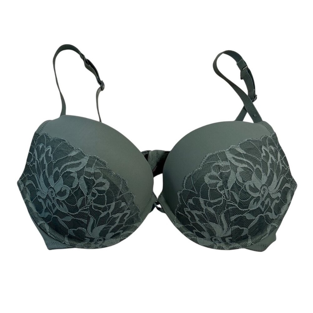 La Senza Obsession Plunge Bra Green Lace Overlay Size 36D Adjustable Straps